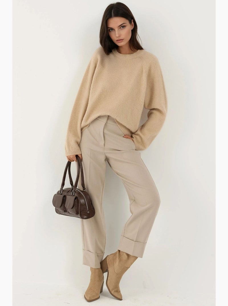 Zacht getextureerde basic trui met ronde hals hiccup Beige - Kiabi