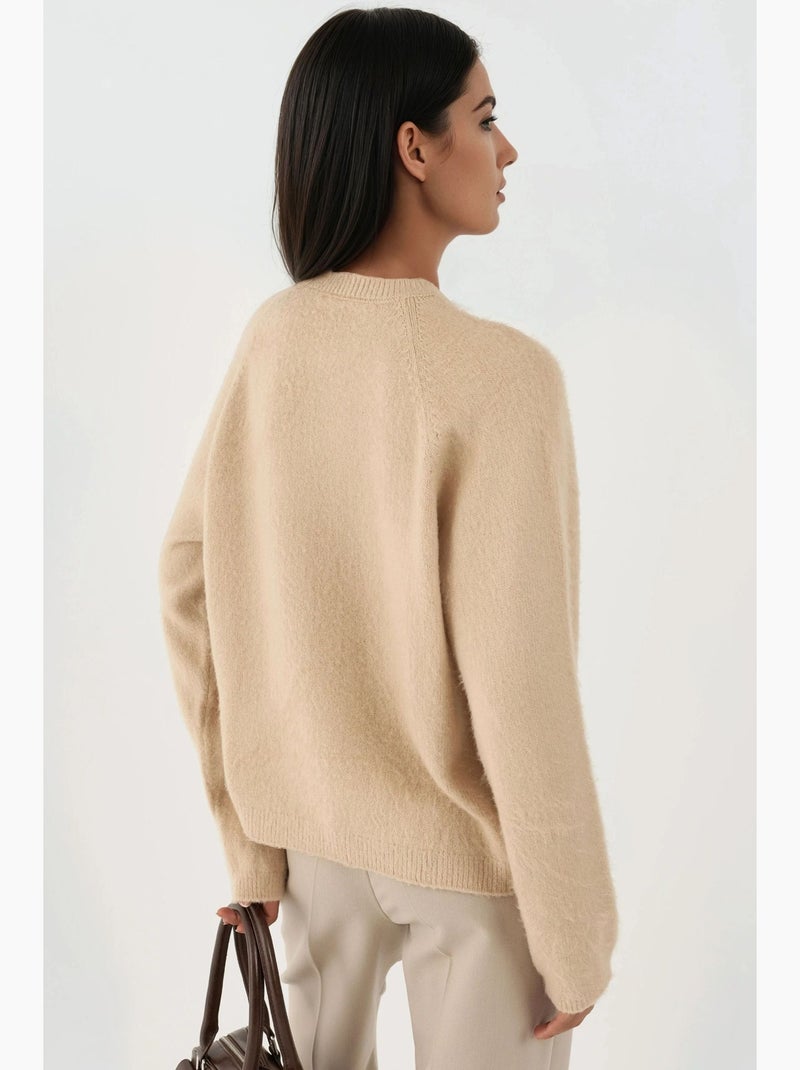 Zacht getextureerde basic trui met ronde hals hiccup Beige - Kiabi
