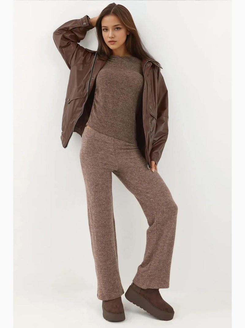 Zacht getextureerde blouse met lange mouwen hiccup Lichtbruin - Kiabi