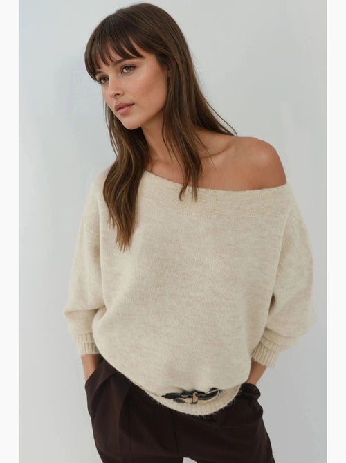 Zacht getextureerde off-shoulder gebreide trui hiccup - Kiabi