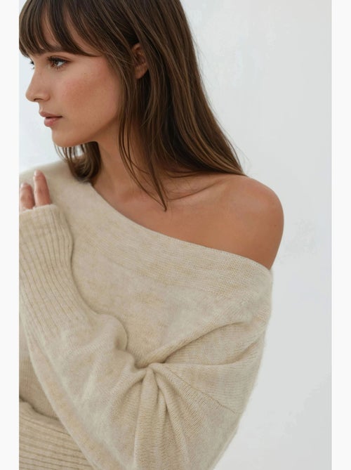 Zacht getextureerde off-shoulder gebreide trui hiccup - Kiabi