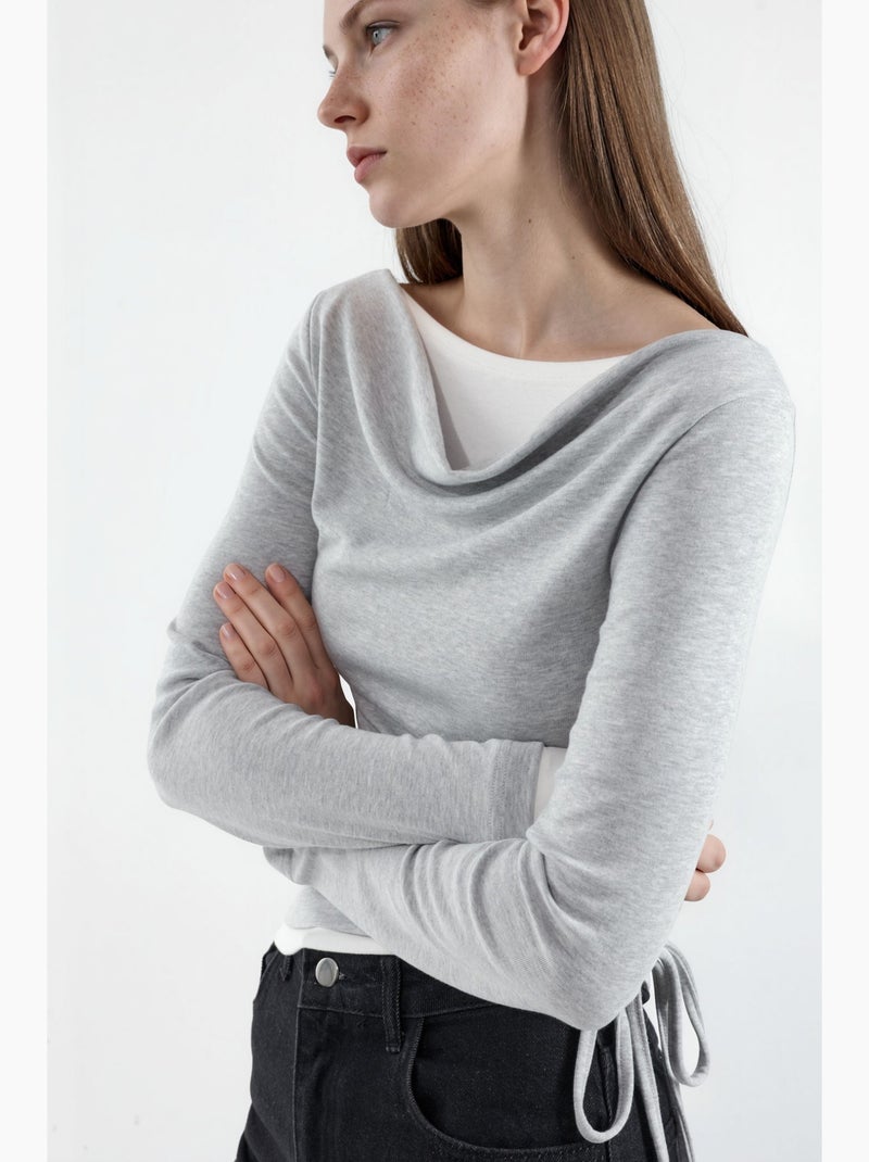 Zachte colorblock blouse met watervalhals hiccup Lichtgrijs - Kiabi