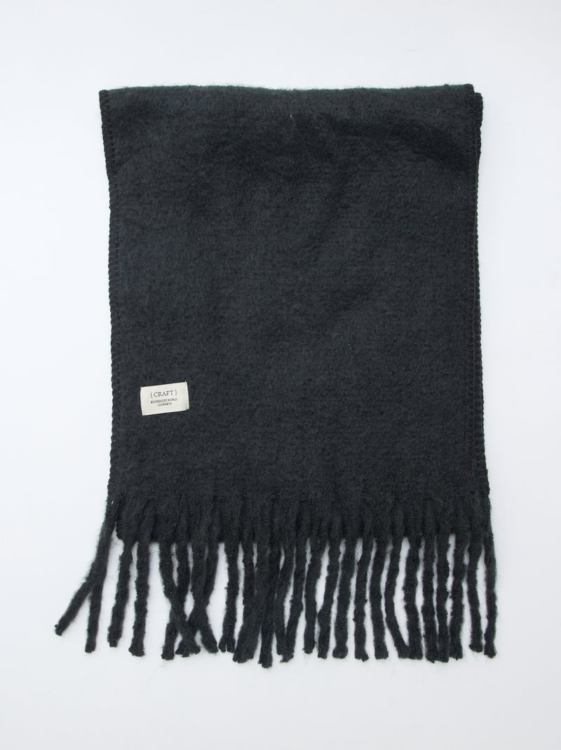 Zachte dikke sjaal met franjes Zwart - Kiabi