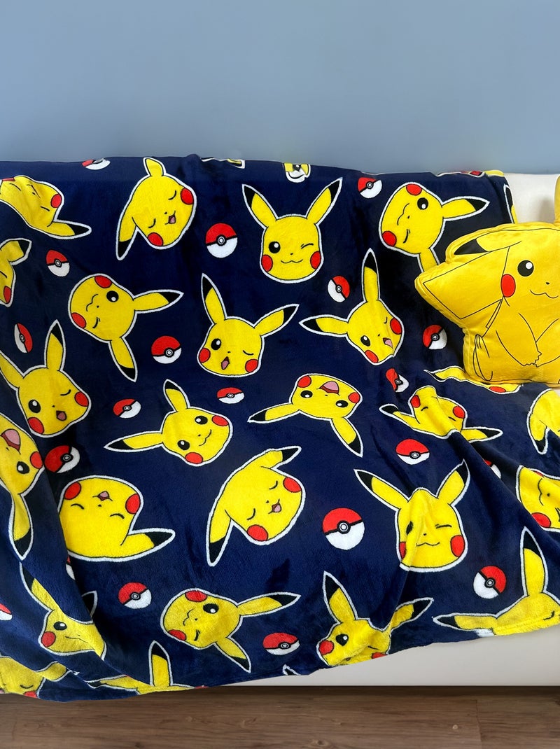 Zachte plaid met Pikachu-print Blauw - Kiabi