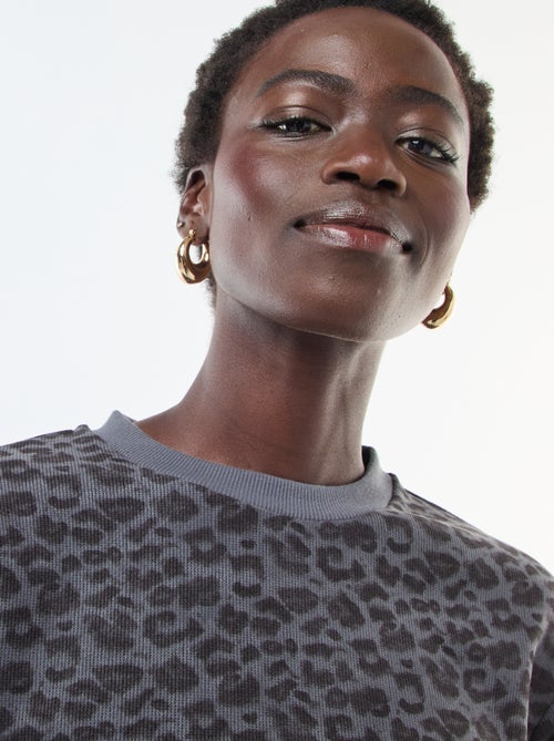 Zachte trui met ronde hals en luipaardprint - Kiabi