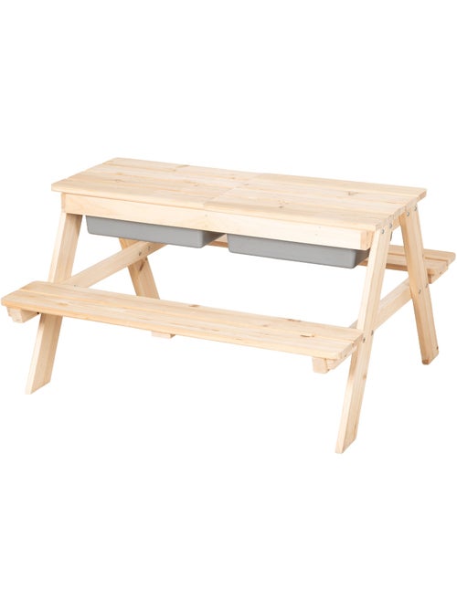 Zand- en watertafel - Model Play - Massief natuurlijk hout - Weerbestendig - 2 bakken inbegrepen - Kiabi