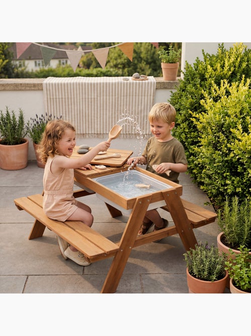 Zand- en watertafel van massief hout voor picknick - 4 personen 'Roba outdoor+ play' - Kiabi