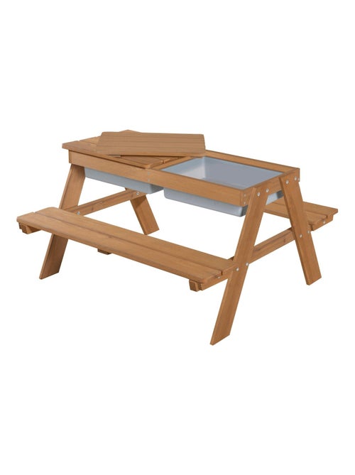 Zand- en watertafel van massief hout voor picknick met 2 kussens - 4 personen 'Roba outdoor+ play' - Kiabi