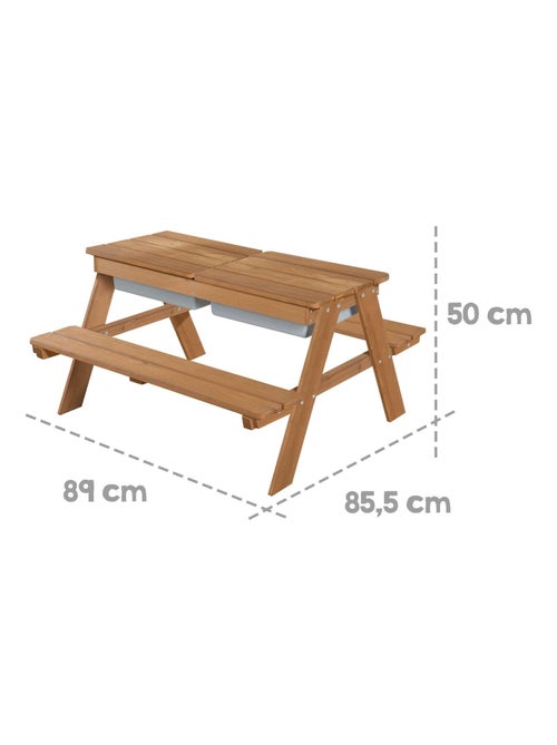 Zand- en watertafel van massief hout voor picknick met 2 kussens - 4 personen 'Roba outdoor+ play' - Kiabi