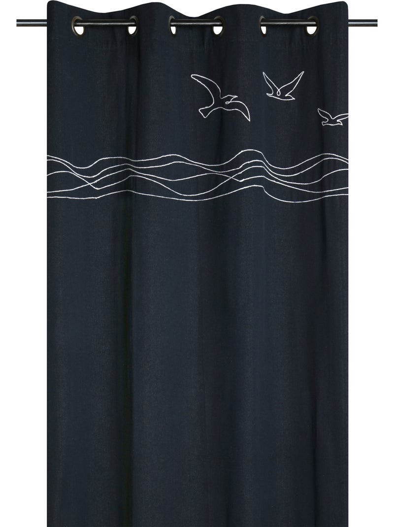 Zeefgordijn van polykatoen met oogjes met kustmotief Marineblauw - Kiabi