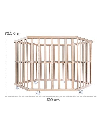 Zeshoekige babybox van massief biologisch hout met waterafstotend boxkleed 'cosiplay' roba