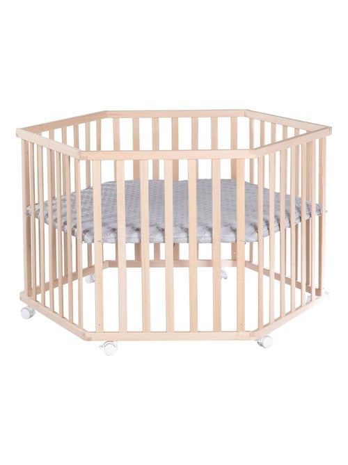 Zeshoekige babybox van massief biologisch hout met waterafstotend boxkleed 'cosiplay' roba - Kiabi