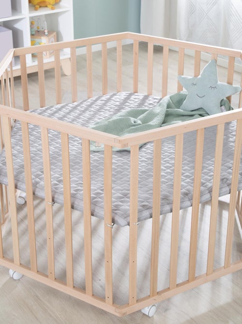 Zeshoekige babybox van massief biologisch hout met waterafstotend boxkleed 'cosiplay' roba - Kiabi