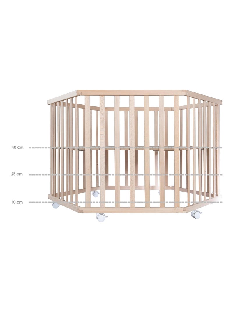 Zeshoekige babybox van massief biologisch hout met waterafstotend boxkleed 'cosiplay' roba Lichtbruin - Kiabi