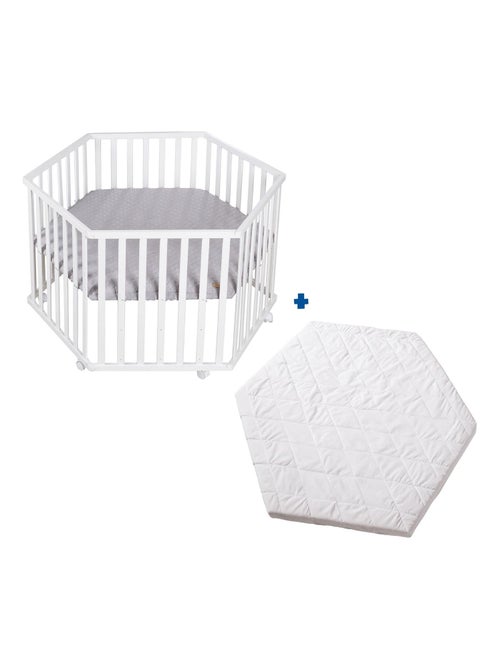 Zeshoekige houten babybox met boxkleed en matras met afneembare hoes 'Roba Style' ROBA - Kiabi Zeshoekige houten babybox met boxkleed en matras met afneembare hoes 'Roba Style' ROBA - Kiabi