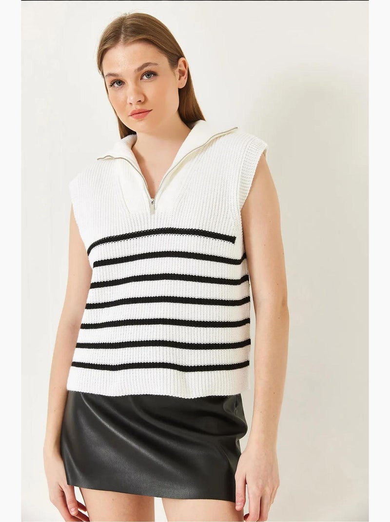 Zip-up selanik gebreide trui met vest lucci Wit Zwart - Kiabi