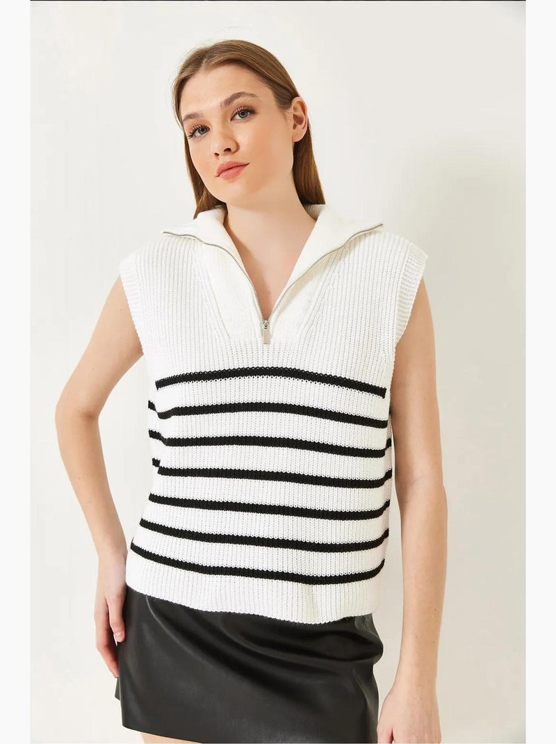 Zip-up selanik gebreide trui met vest lucci Wit Zwart - Kiabi
