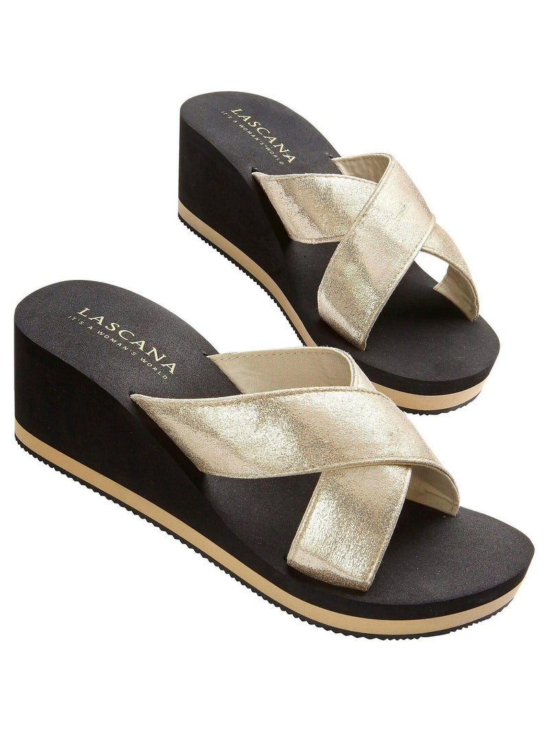Zomer sleehak sandalen metallic zwart Zwart - Kiabi
