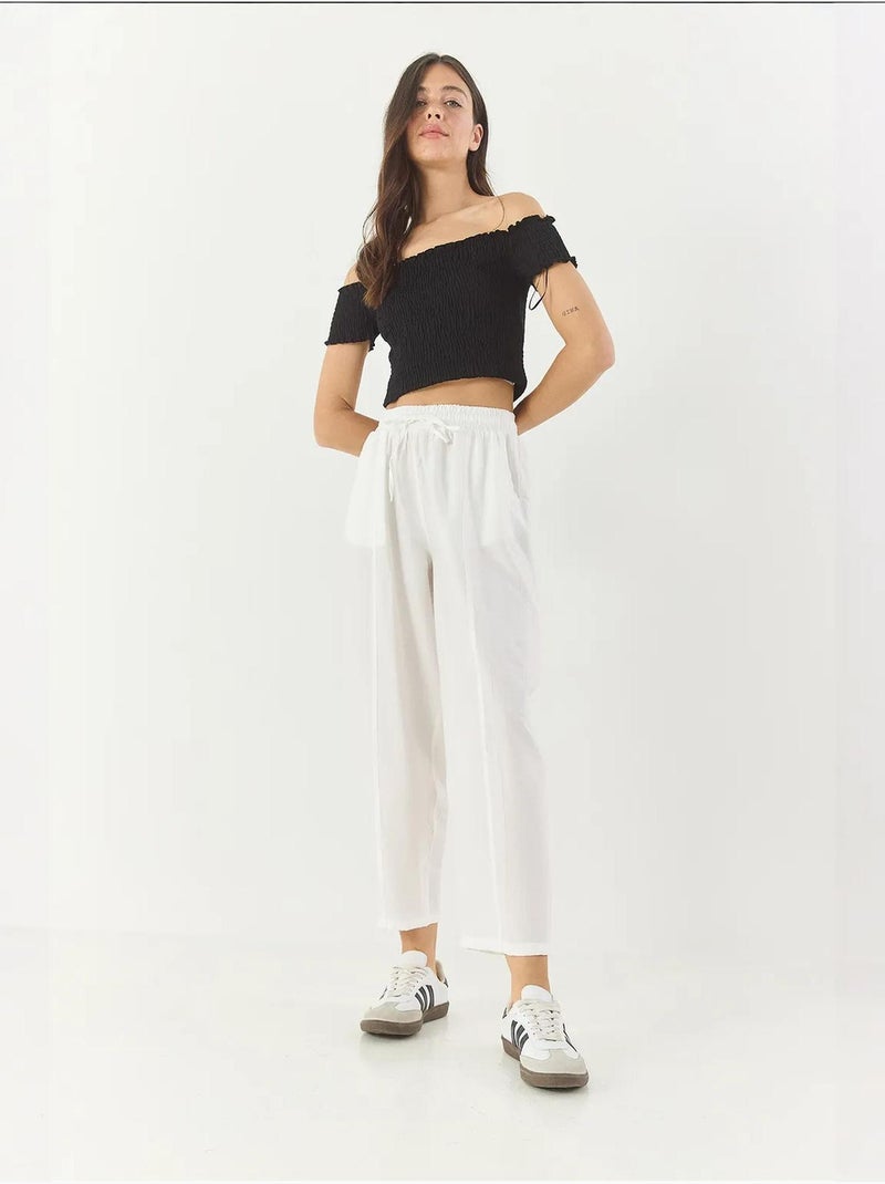 Zomerbroek met wortelmotief en riem en zakdetails lucci Wit - Kiabi