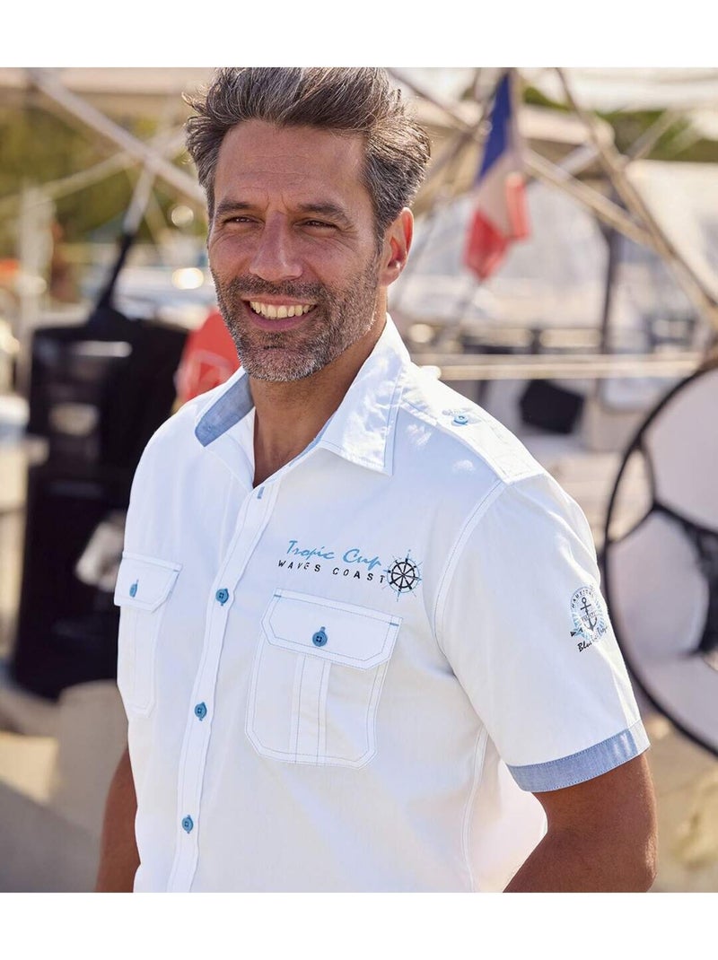 Zomers pilotenoverhemd van popeline  - ATLAS FOR MEN Wit - Kiabi