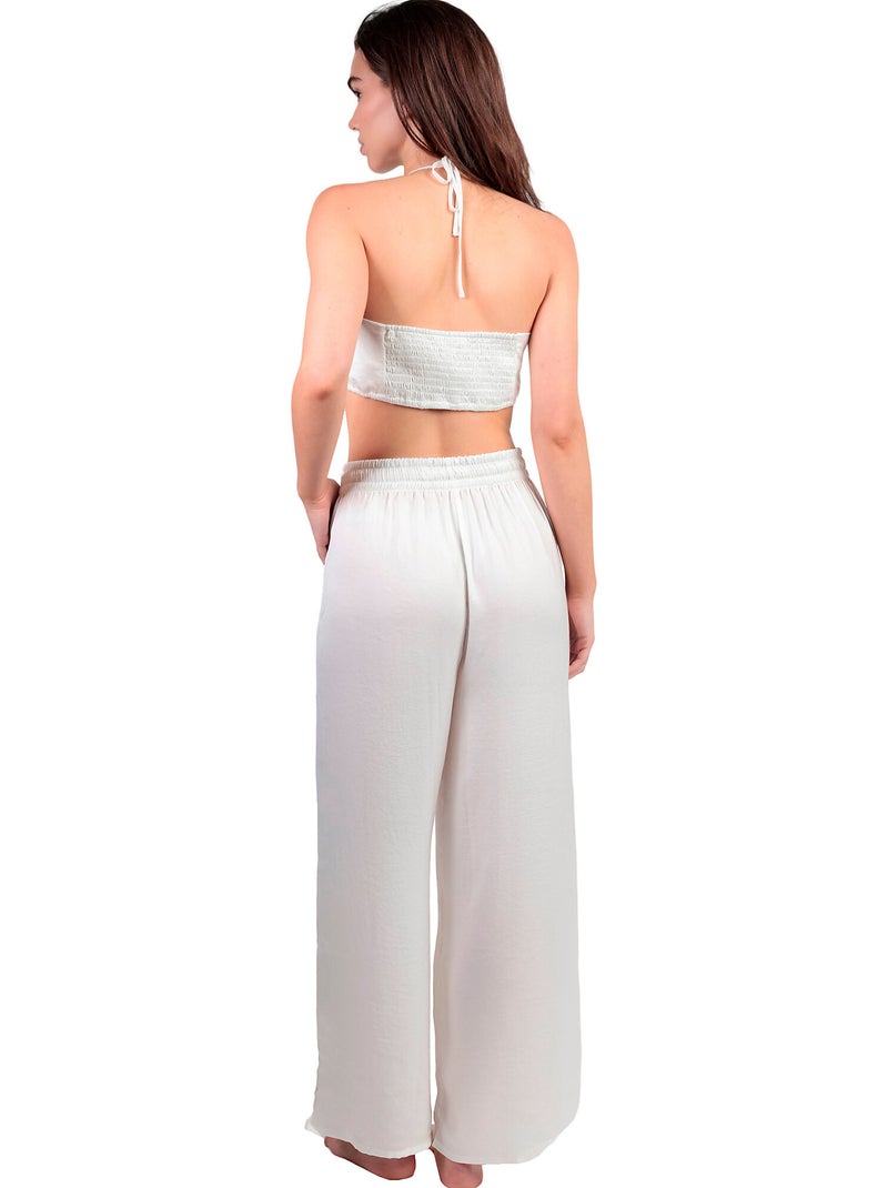 Zomerse satijnen top en broek satinee beach Wit - Kiabi