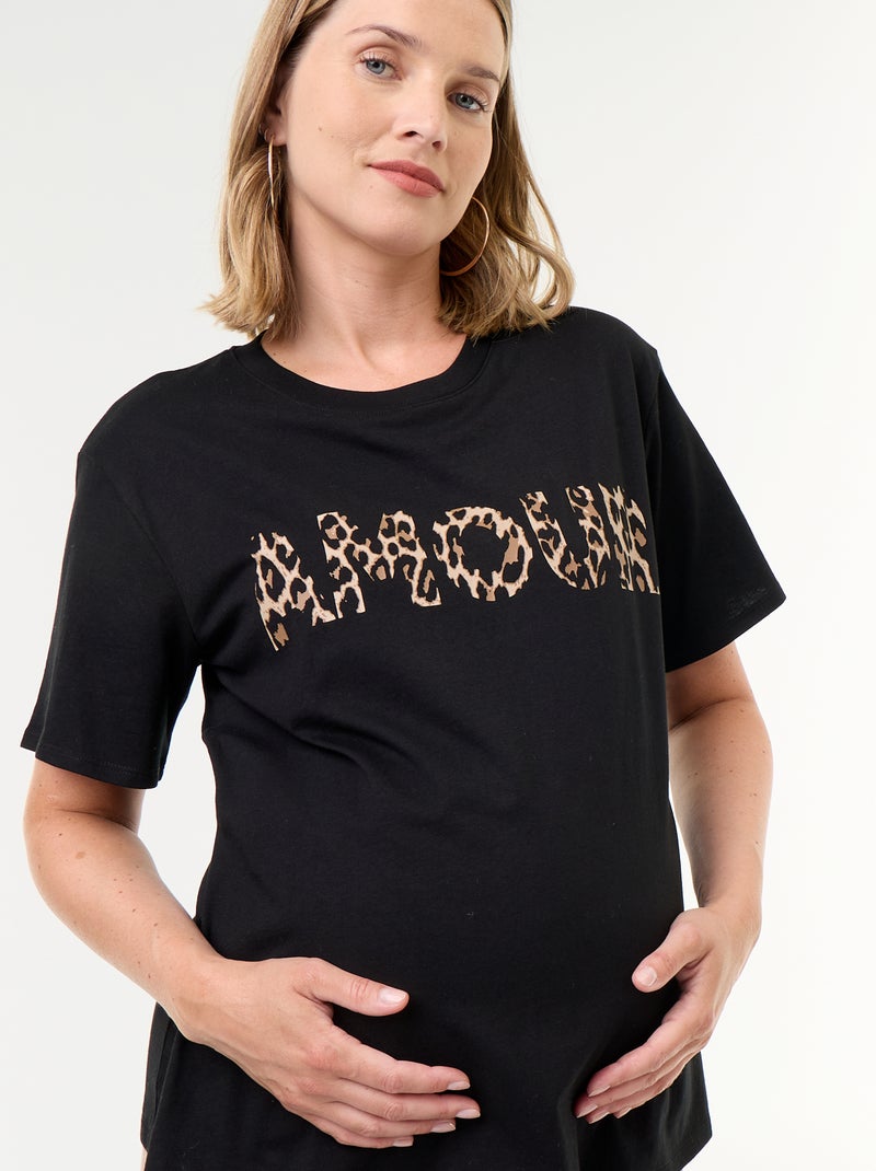 Zwangerschaps-T-shirt met print Zwart - Kiabi