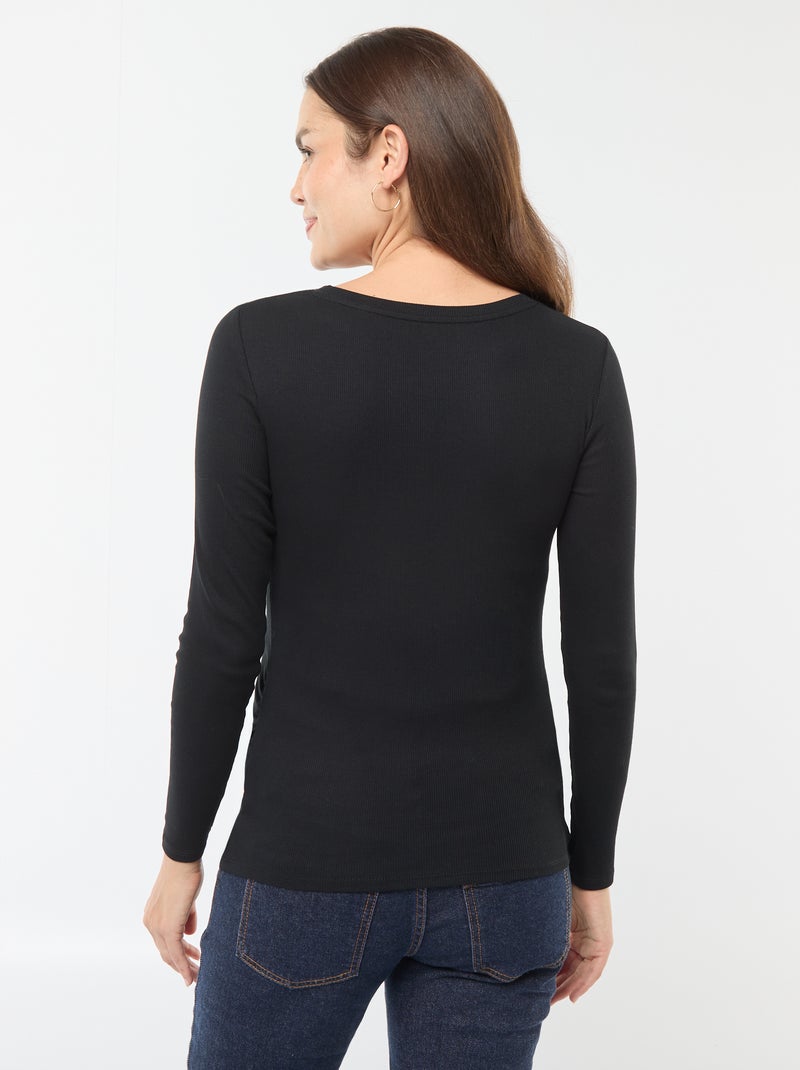 Zwangerschaps-T-shirt van ribstof zwart - Kiabi