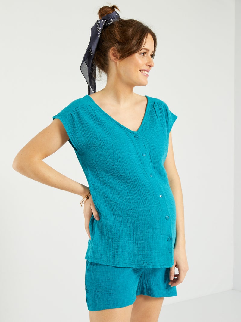 Zwangerschapsblouse van zachte, luchtige katoen BLAUW - Kiabi