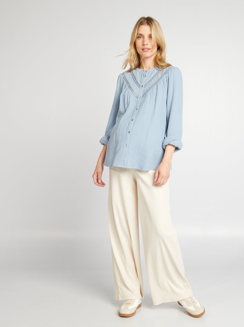 Zwangerschapsblouse van zachte, luchtige katoen BLAUW - Kiabi