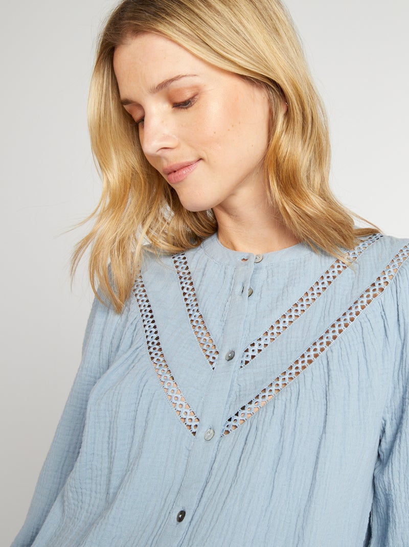 Zwangerschapsblouse van zachte, luchtige katoen BLAUW - Kiabi