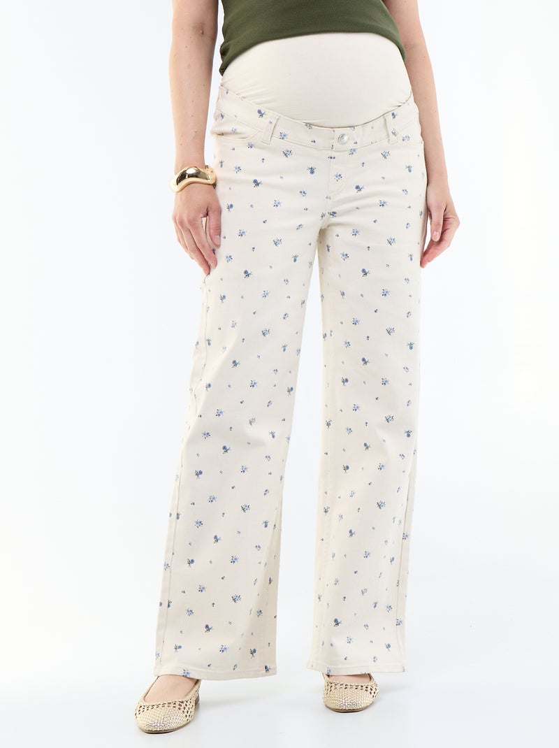Zwangerschapsbroek van denim in wide leg-model Wit - Kiabi