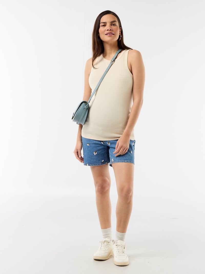 Zwangerschapsdenim bermuda met hoge taille en borduursels Blauw - Kiabi