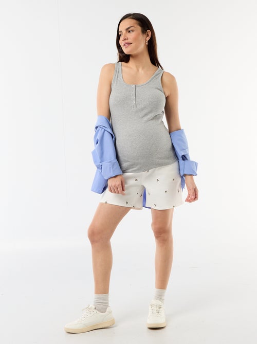 Zwangerschapsdenim bermuda met hoge taille en borduursels - Kiabi