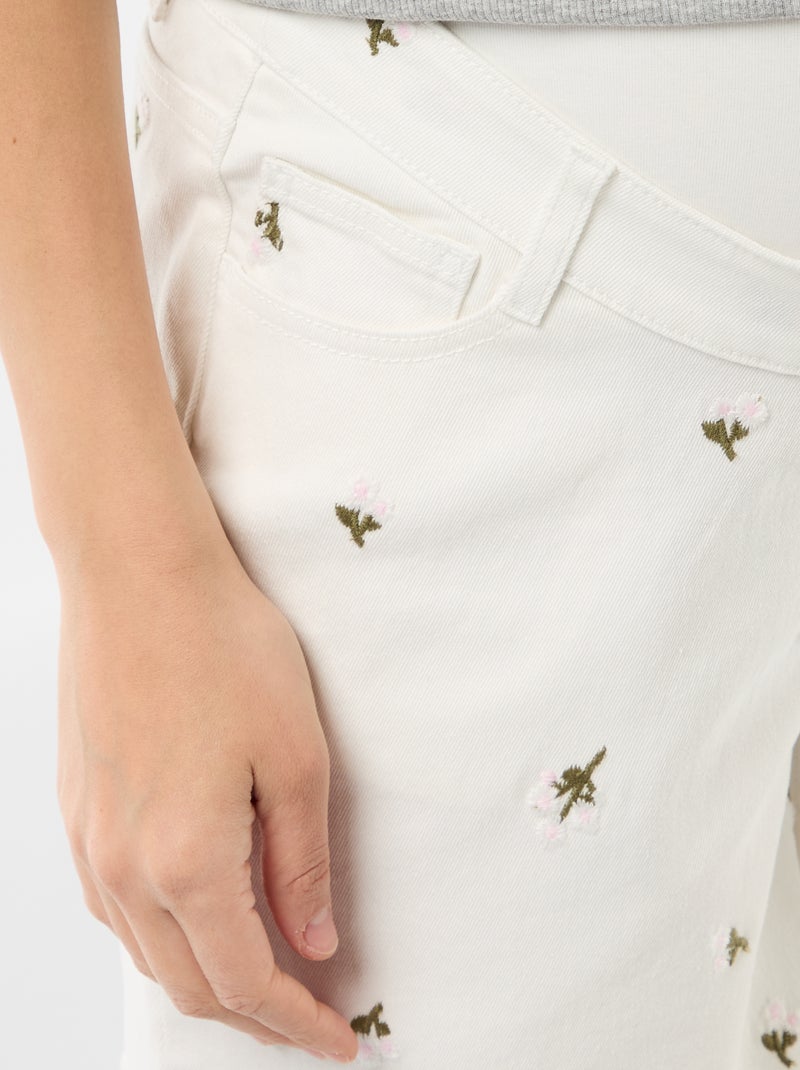 Zwangerschapsdenim bermuda met hoge taille en borduursels Wit - Kiabi