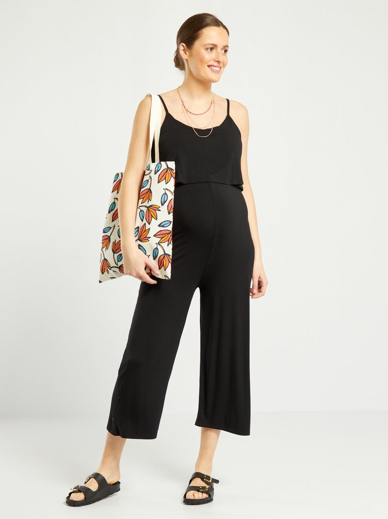 Zwangerschapsjumpsuit met bandjes zwart - Kiabi