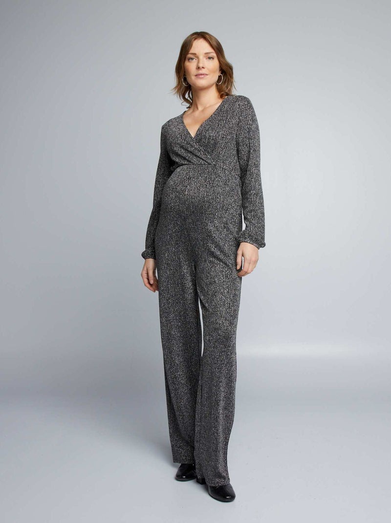 Zwangerschapsjumpsuit van iriserend plissétricot GRIJS - Kiabi