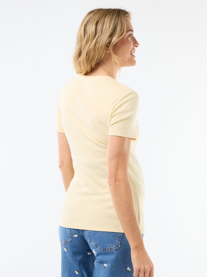 Zwangerschapsshirt met gedrapeerde ronde hals Geel - Kiabi