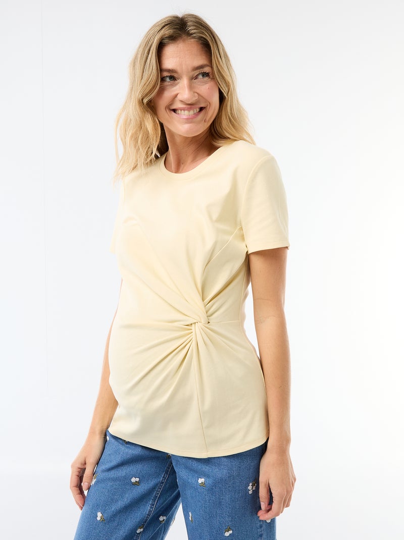 Zwangerschapsshirt met gedrapeerde ronde hals Geel - Kiabi