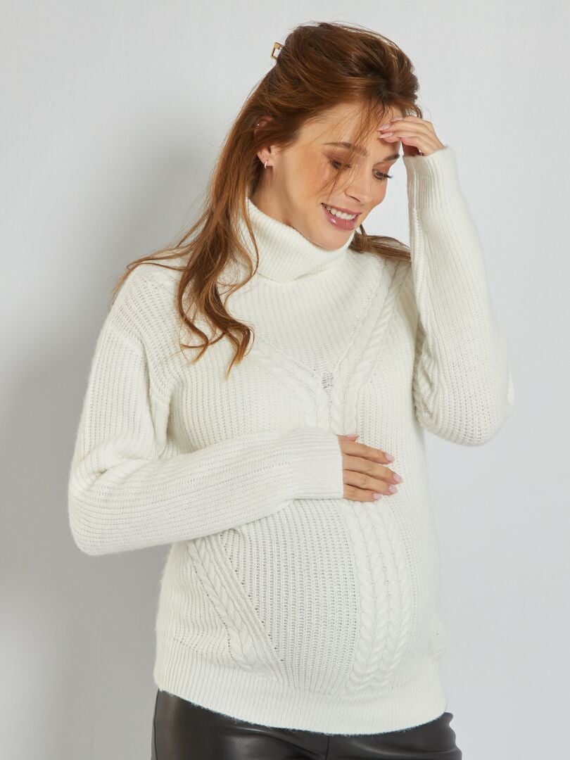 Zwangerschapstrui van gevlochten tricot sneeuw wit - Kiabi