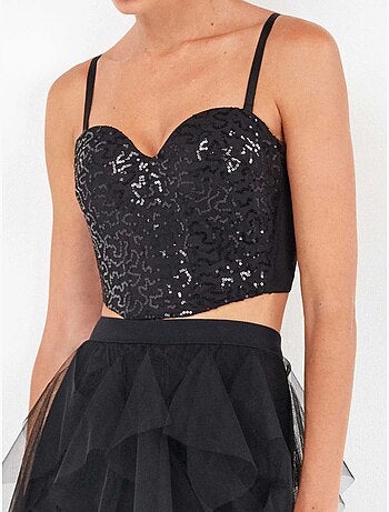 Zwarte pailletten bustier met verbluffend ontwerp