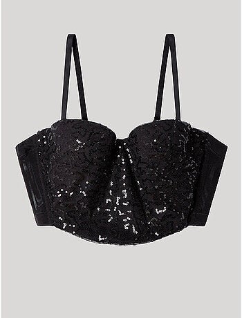 Zwarte pailletten bustier met verbluffend ontwerp