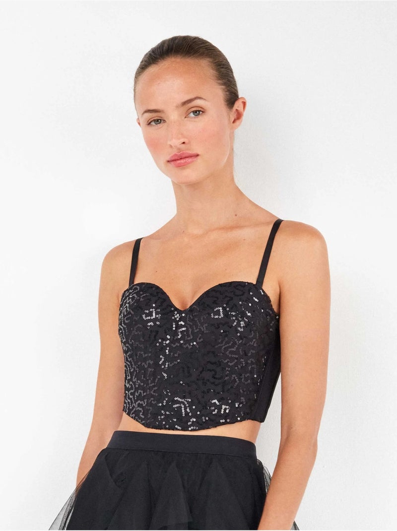 Zwarte pailletten bustier met verbluffend ontwerp Zwart - Kiabi