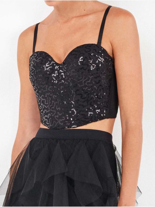 Zwarte pailletten bustier met verbluffend ontwerp - Kiabi Zwarte pailletten bustier met verbluffend ontwerp - Kiabi