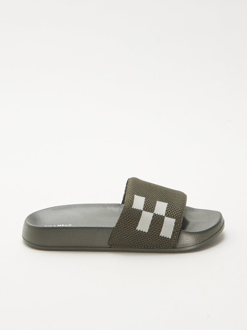 Zwembadslippers met band van mesh Kaki - Kiabi