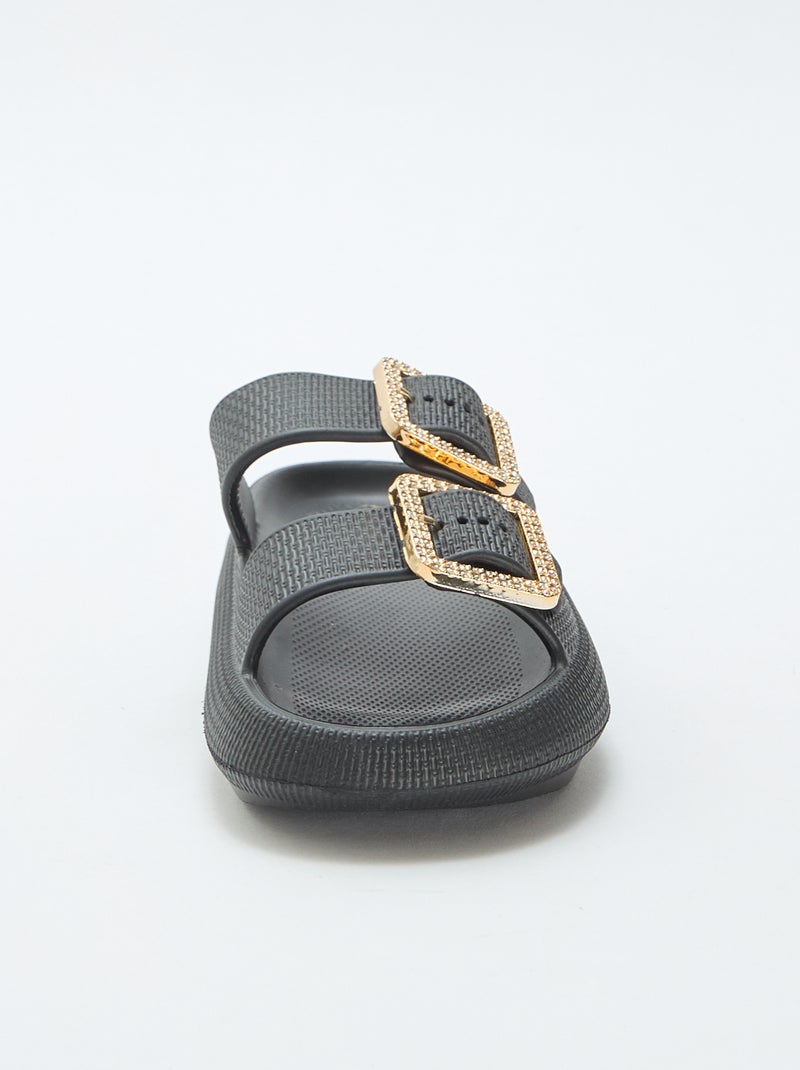 Zwembadslippers met strassgespen Zwart - Kiabi