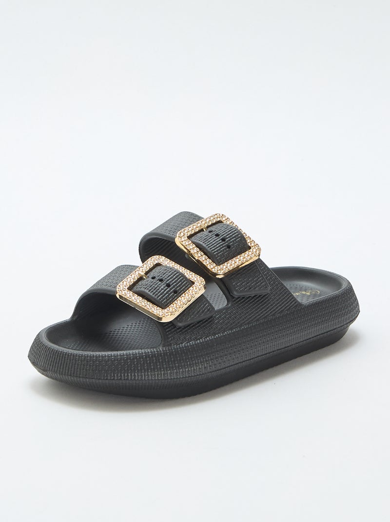 Zwembadslippers met strassgespen Zwart - Kiabi