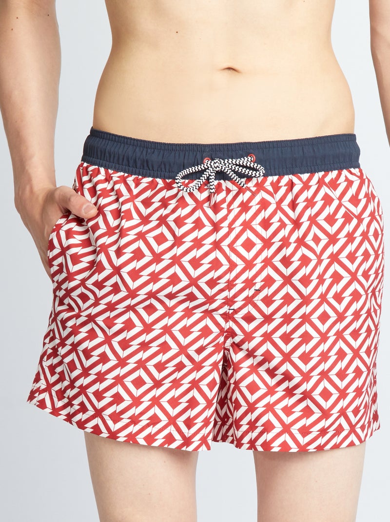 Zwemshort met geometrische motieven WIT - Kiabi
