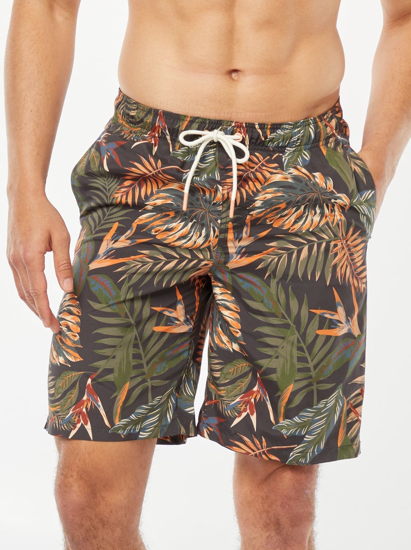 Zwemshort met tropische print GRIJS - Kiabi