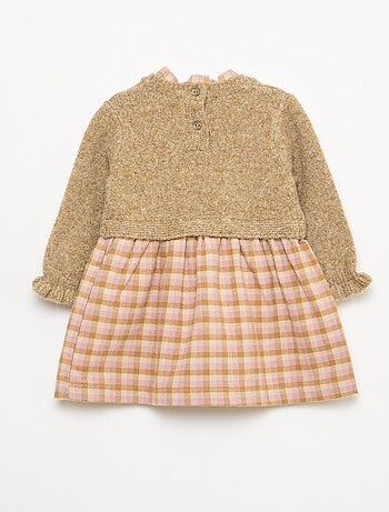 2-in-1 jurk van tricot en flanel