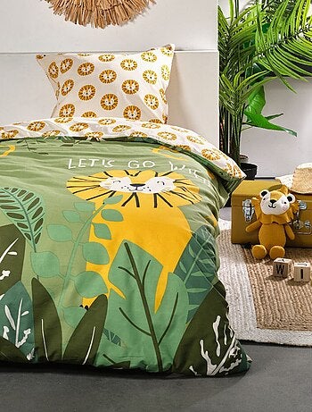 Aan beide zijden te gebruiken dekbedset met leeuwenprint - Voor 1-persoonsbed